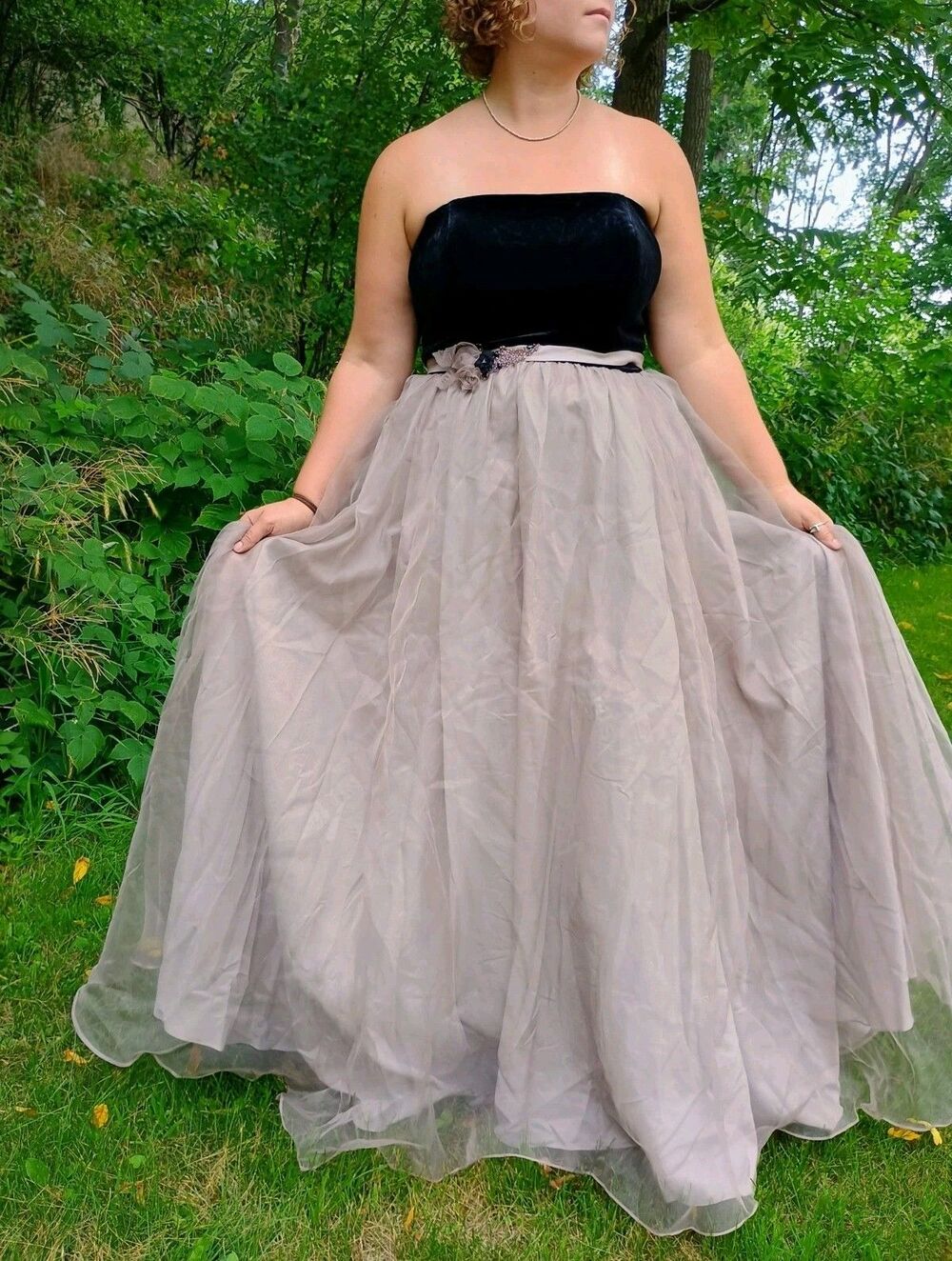 Alfred Angelo Formal Gown Dress Prom Strapless Spaghetti Black Stone Mauve 12